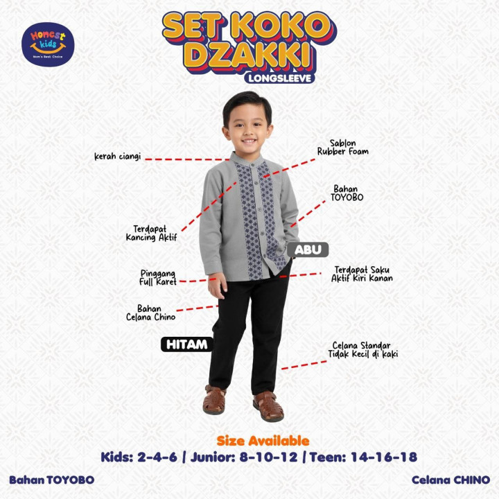 PO SETELAN KOKO DZAKKI LENGAN PANJANG BY HONESTKIDS