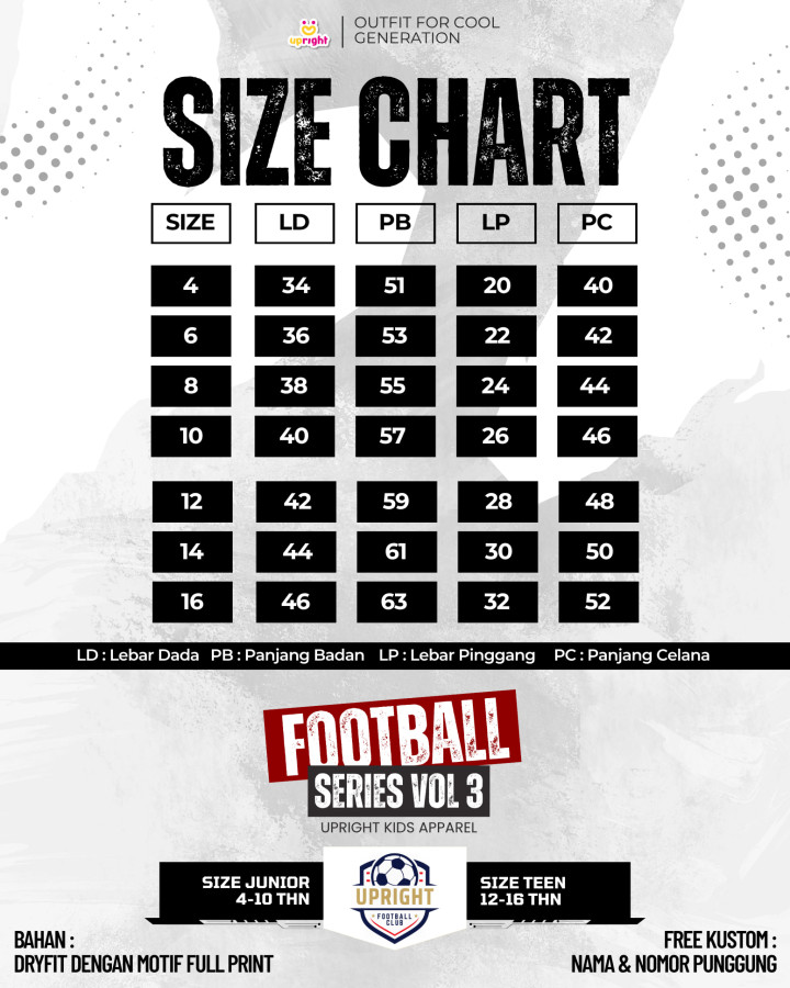 PO FOOTBALL SERIES TSHIRT VOL 3 CUSTOM NAME DAN NO PUNGGUNG BY UPRIGHT