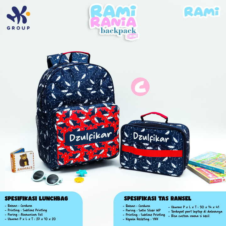 PO RAMI RANIA BACKPACK DAN LUNCH BAG CUSTOM NAME BY HK GRUP