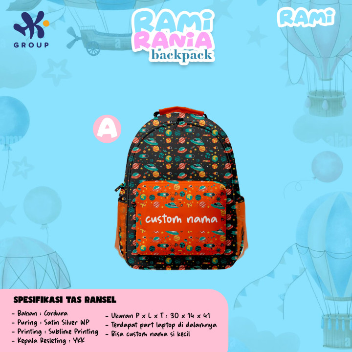 PO RAMI RANIA BACKPACK DAN LUNCH BAG CUSTOM NAME BY HK GRUP