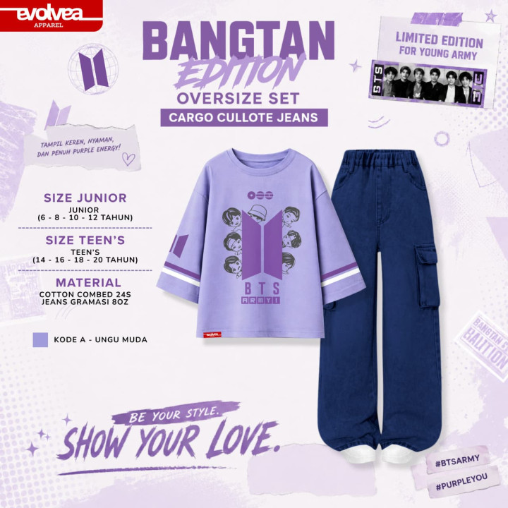 PO BANGTAN EDITION OVERSIZE SET CARGO CULLOTE JEANS BY EVOLVEA