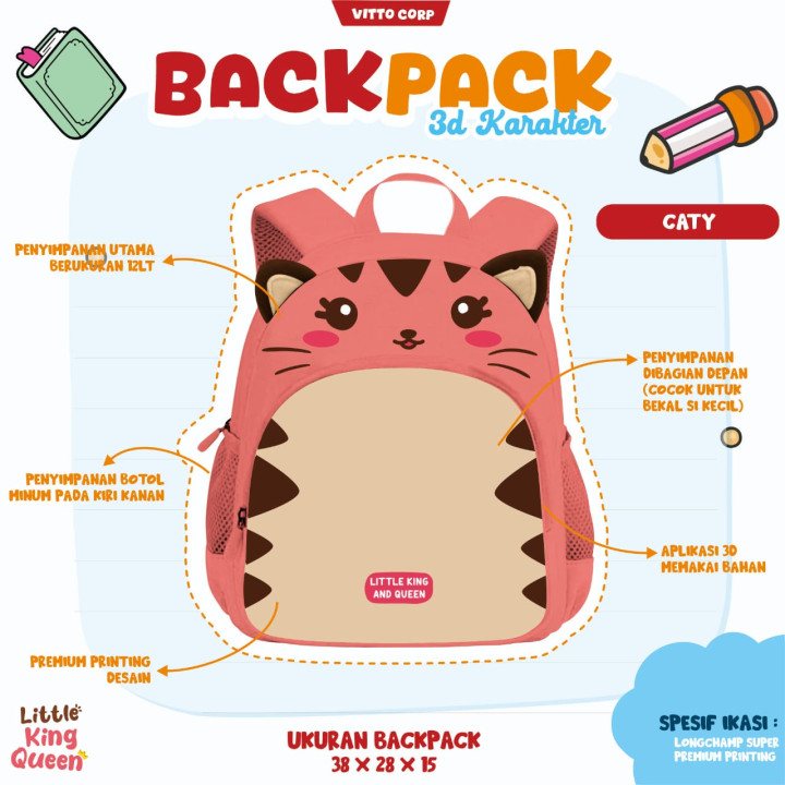 PO BACK PACK 3D KARAKTER BY LITTLE KING QUEEN