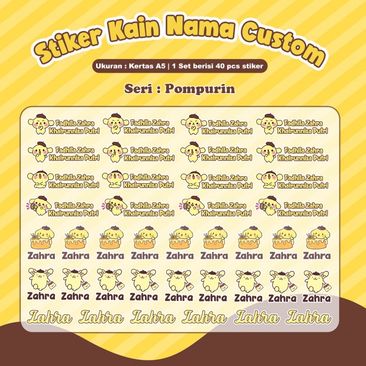 PO STIKER KAIN CUSTOM NAMA SANRIO SERIES