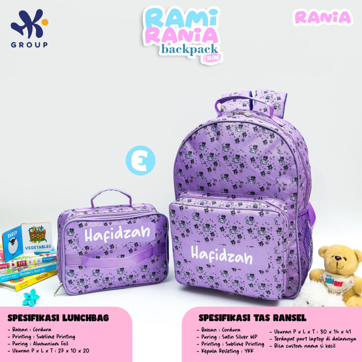 PO RAMI RANIA BACKPACK DAN LUNCH BAG CUSTOM NAME BY HK GRUP