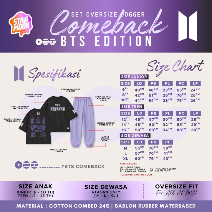 PO SET OVERSIZE JOGGER COMBACK BTS EDITION BY STARMOON