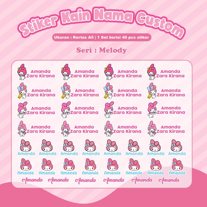 PO STIKER KAIN CUSTOM NAMA SANRIO SERIES