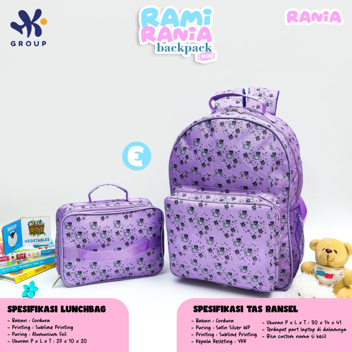 PO RAMI RANIA BACKPACK DAN LUNCH BAG CUSTOM NAME BY HK GRUP