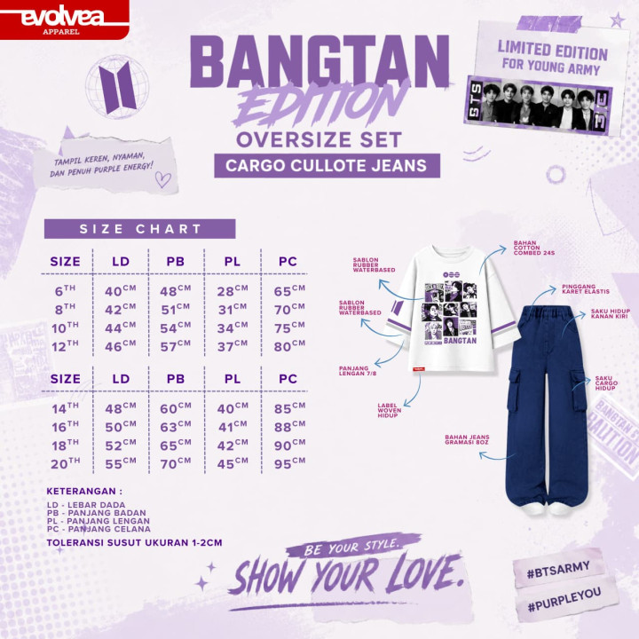 PO BANGTAN EDITION OVERSIZE SET CARGO CULLOTE JEANS BY EVOLVEA