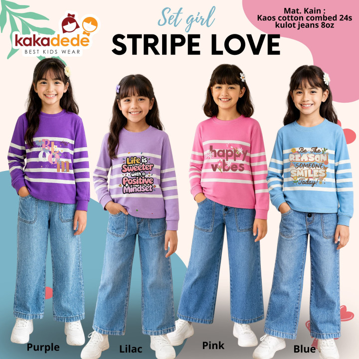 PO SET GIRL STRIPE LOVE (KIDS) BY KAKADEDE