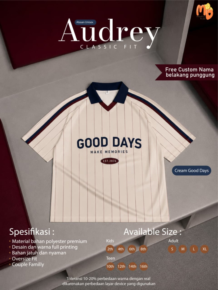 PO TSHIRT JERSEY AUDREY SPORTY CUSTOM NAMA BY MASTER KIDDOS