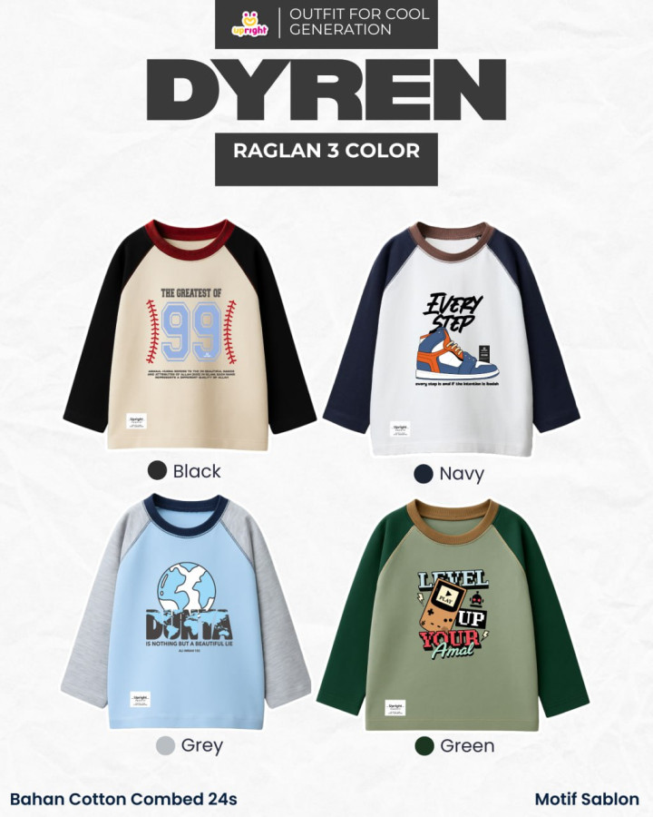 PO SHIRT DYREN RAGLAN 3 COLOR BY UPRIGHT KIDS