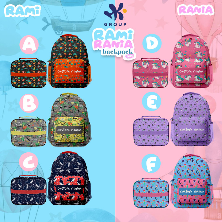 PO RAMI RANIA BACKPACK DAN LUNCH BAG CUSTOM NAME BY HK GRUP