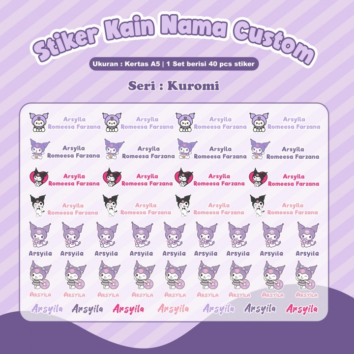 PO STIKER KAIN CUSTOM NAMA SANRIO SERIES