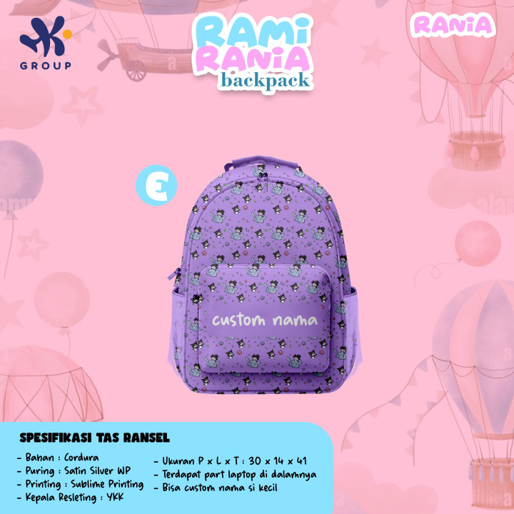 PO RAMI RANIA BACKPACK DAN LUNCH BAG CUSTOM NAME BY HK GRUP