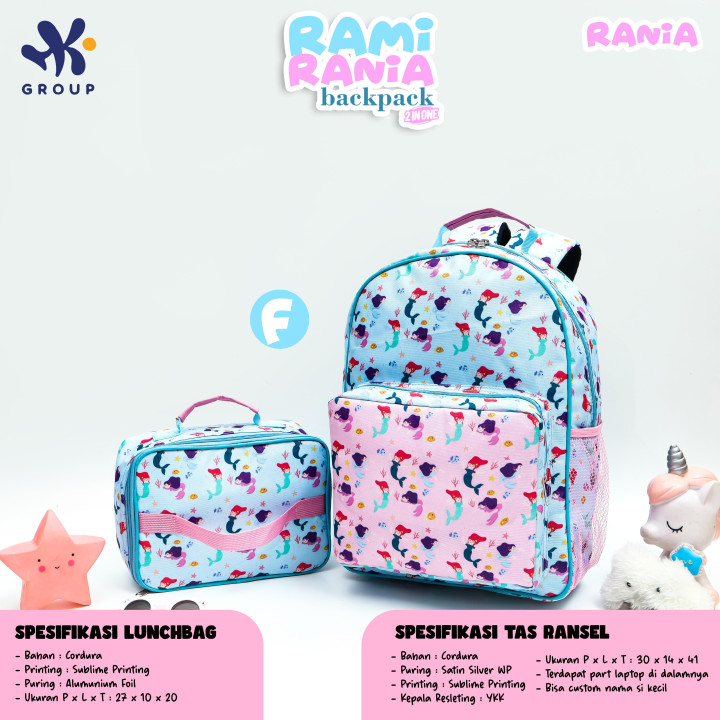 PO RAMI RANIA BACKPACK DAN LUNCH BAG CUSTOM NAME BY HK GRUP