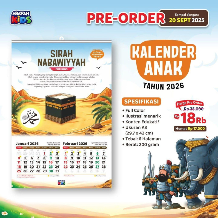PO KALENDER ANAK SIRAH NABAWIYYAH TAHUN 2026 M atau 1447 sd 1448 H