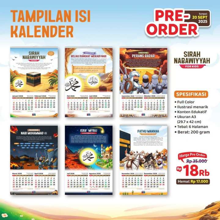 PO KALENDER ANAK SIRAH NABAWIYYAH TAHUN 2026 M atau 1447 sd 1448 H