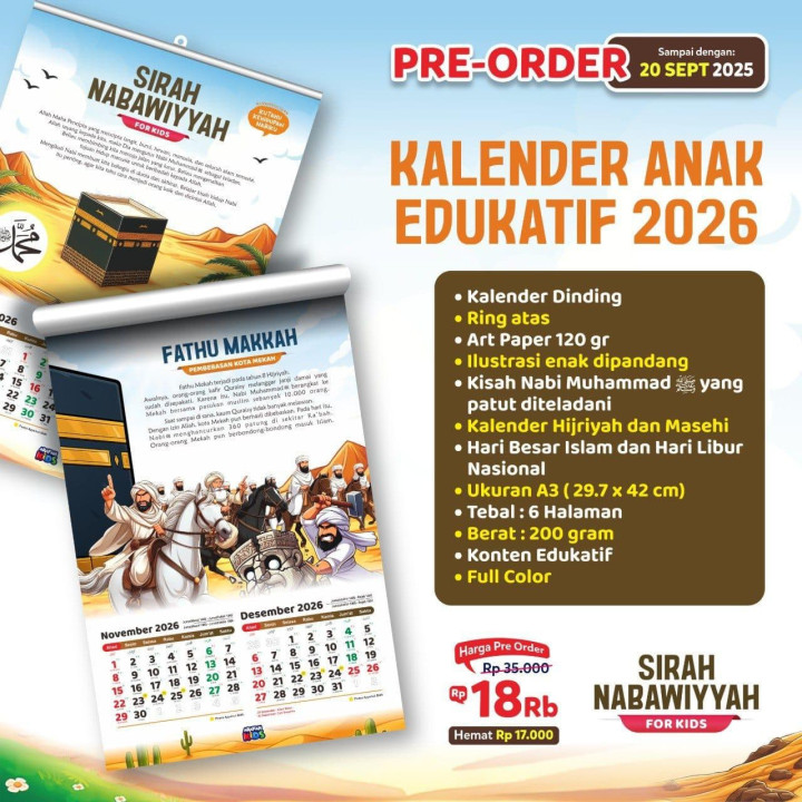 PO KALENDER ANAK SIRAH NABAWIYYAH TAHUN 2026 M atau 1447 sd 1448 H