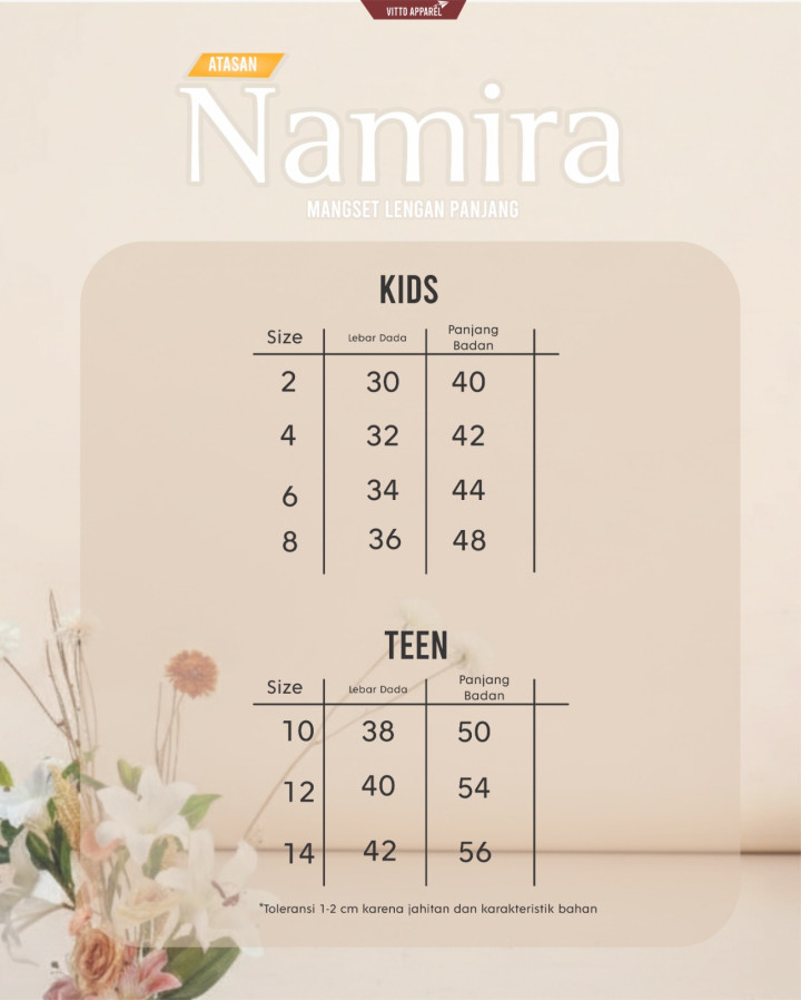 PO NAMIRA MANSET ANAK PANJANG BY VITTO APPAREL