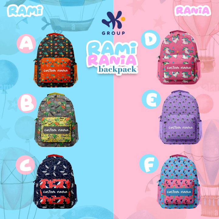 PO RAMI RANIA BACKPACK DAN LUNCH BAG CUSTOM NAME BY HK GRUP