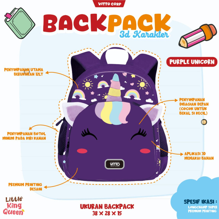 PO BACK PACK 3D KARAKTER BY LITTLE KING QUEEN