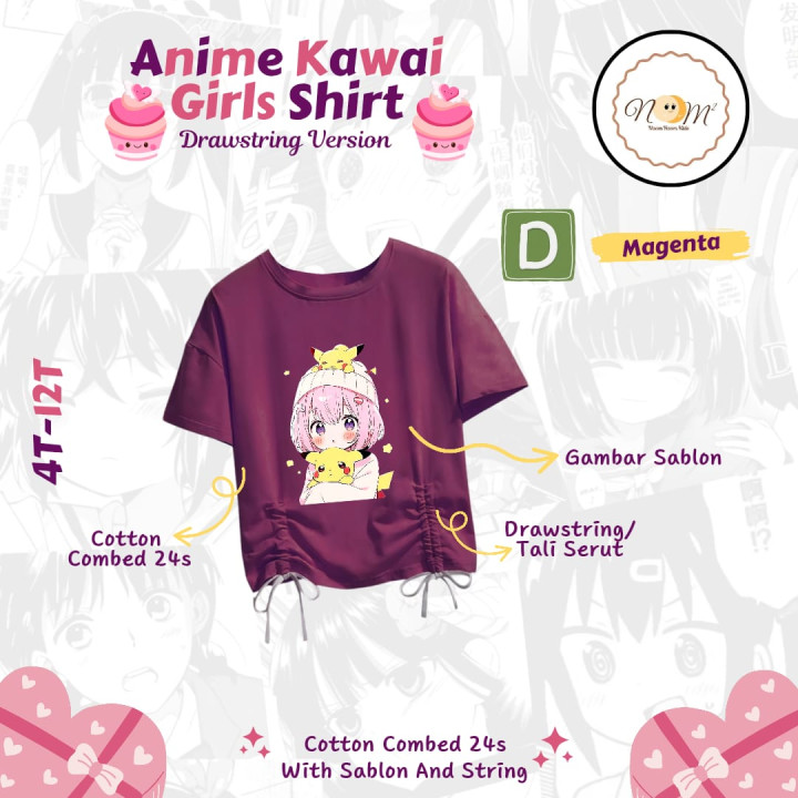PO ANIME KAWAI GIRLS SHIRT BY NOOM² KIDS Drawstring Version
