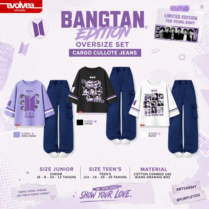 PO BANGTAN EDITION OVERSIZE SET CARGO CULLOTE JEANS BY EVOLVEA