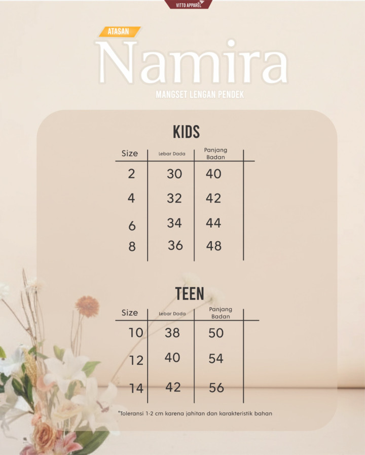 PO NAMIRA MANSET ANAK PENDEK BY VITTO APPAREL