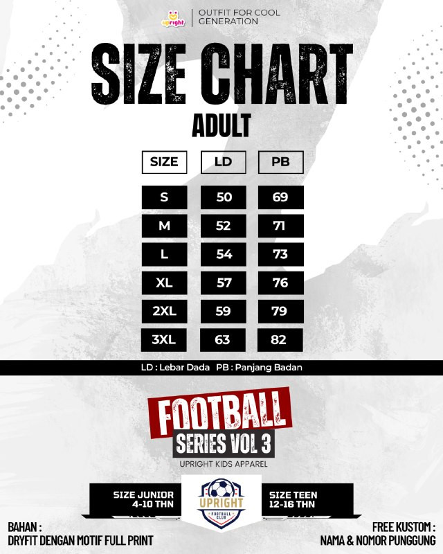 PO FOOTBALL SERIES TSHIRT VOL 3 CUSTOM NAME DAN NO PUNGGUNG BY UPRIGHT