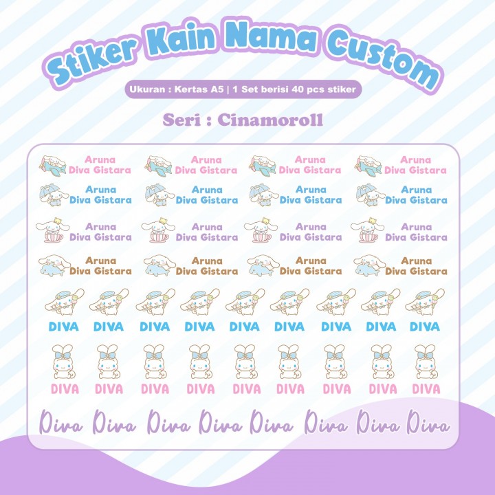 PO STIKER KAIN CUSTOM NAMA SANRIO SERIES