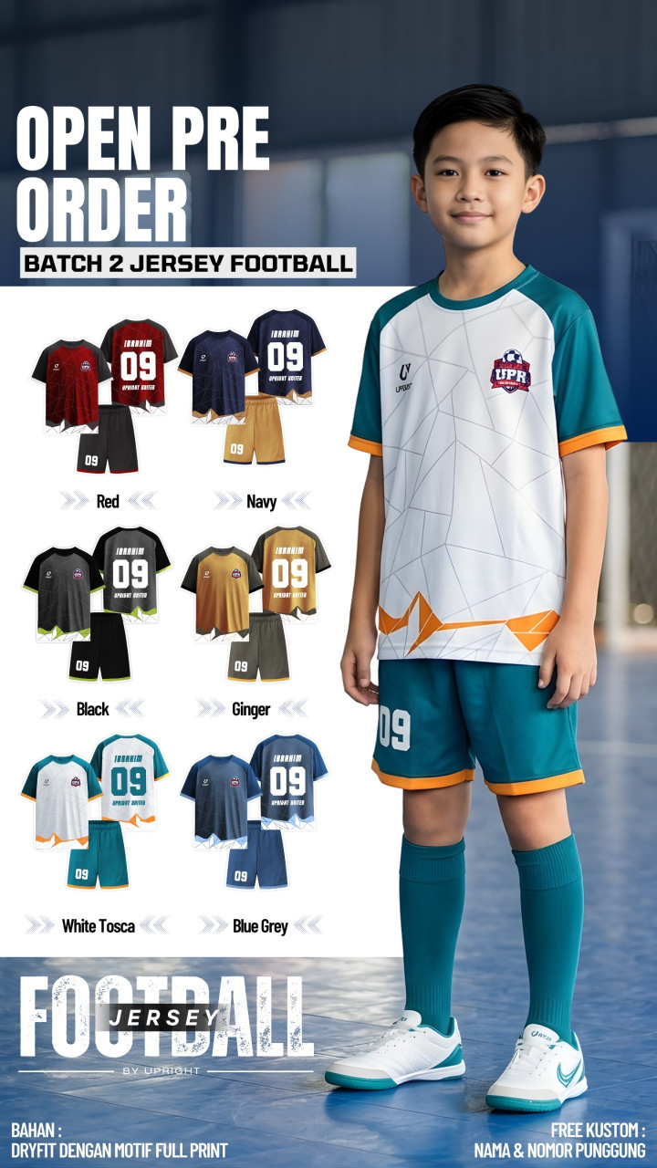 BATCH 2 JERSEY FOOTBAAL SET CUSTOM NAME DAN NOMOR PUNGGUNG BY UPRIGHT