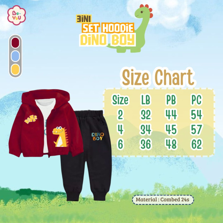 PO 3IN1 SET HOODIE DINO BOY BY BE YOU