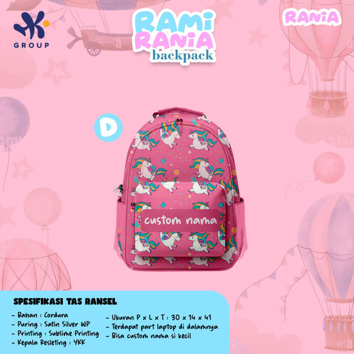 PO RAMI RANIA BACKPACK DAN LUNCH BAG CUSTOM NAME BY HK GRUP