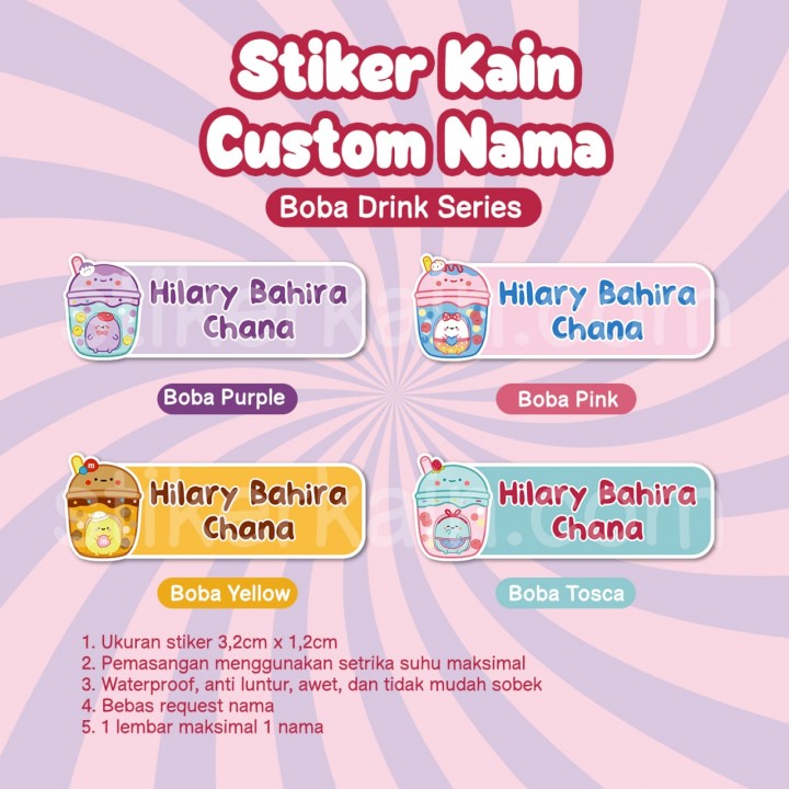 PO STIKER KAIN CUSTOM NAMA SERIES BOBA MGL