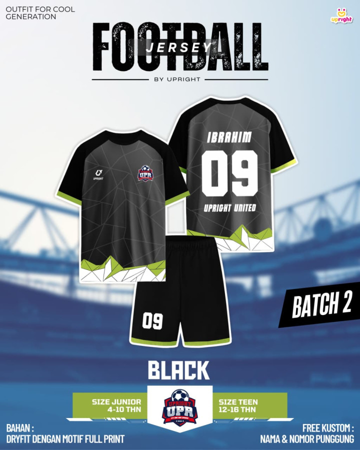 BATCH 2 JERSEY FOOTBAAL SET CUSTOM NAME DAN NOMOR PUNGGUNG BY UPRIGHT
