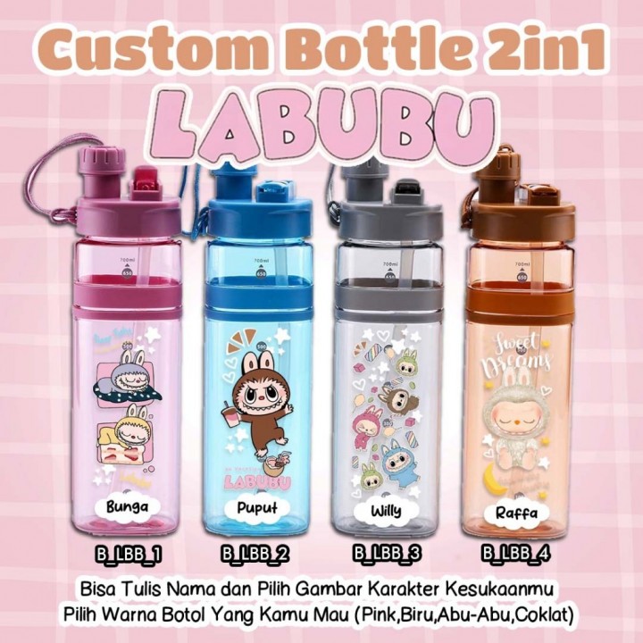 FAST PO BOTOL MINUM 2IN1 CUSTOM NAME LABUBU SERIES