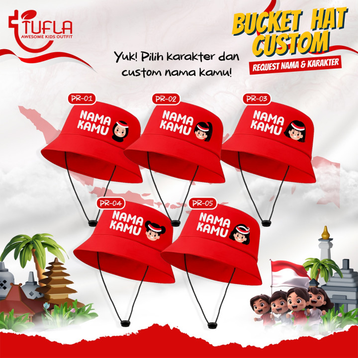PO BUCKET HAT CUSTOM NAMA KAREKTER PEREMPUAN (Seri Anak Indonesia)