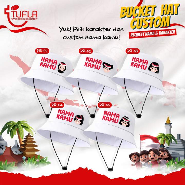PO BUCKET HAT CUSTOM NAMA KAREKTER PEREMPUAN (Seri Anak Indonesia)
