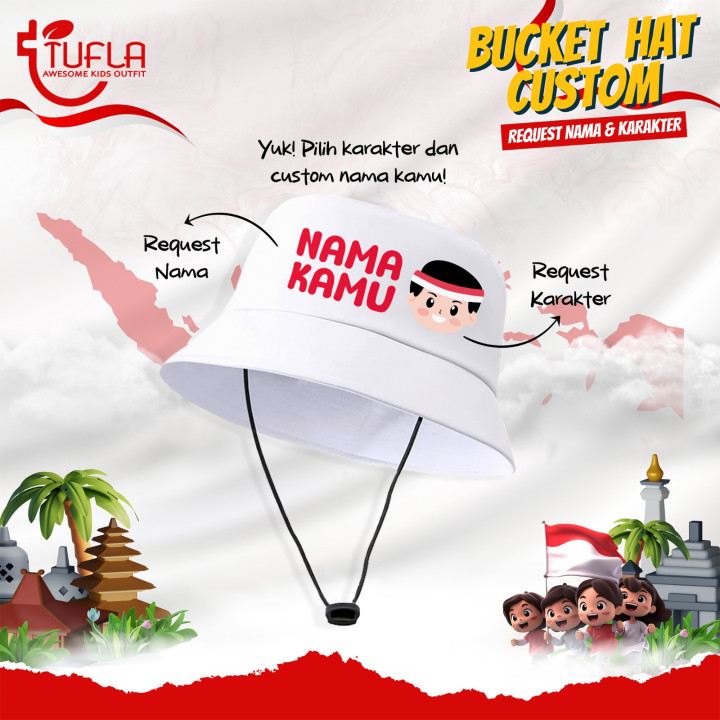 PO BUCKET HAT CUSTOM NAMA KAREKTER LAKI LAKI (Seri Anak Indonesia)