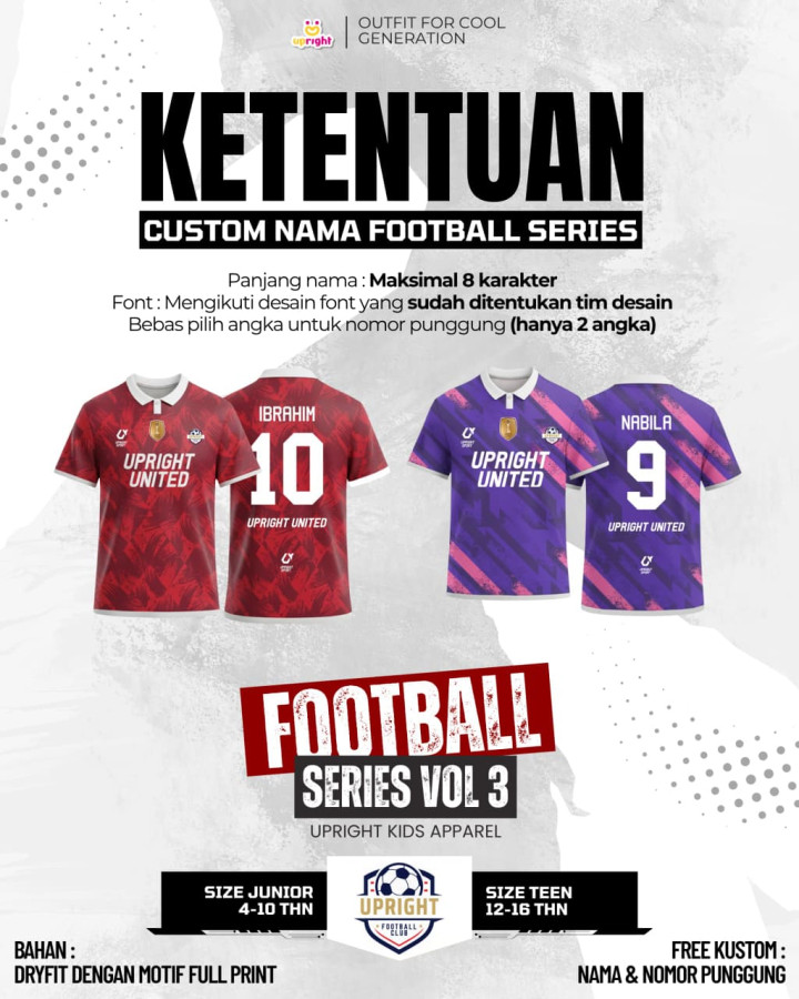 PO FOOTBALL SERIES TSHIRT VOL 3 CUSTOM NAME DAN NO PUNGGUNG BY UPRIGHT