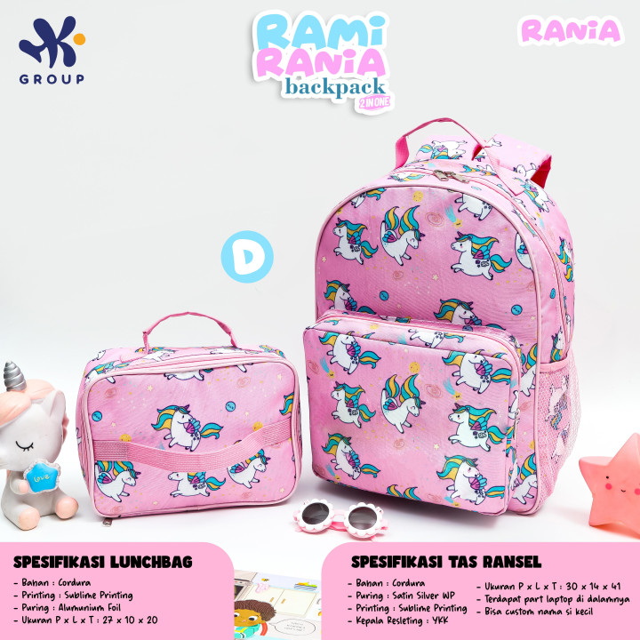 PO RAMI RANIA BACKPACK DAN LUNCH BAG CUSTOM NAME BY HK GRUP