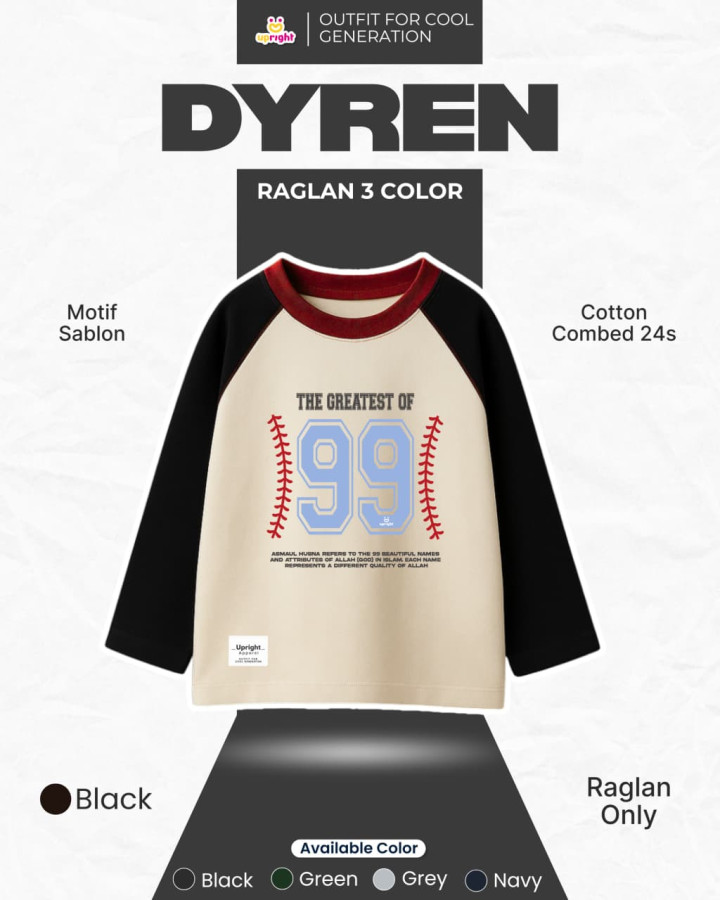 PO SHIRT DYREN RAGLAN 3 COLOR BY UPRIGHT KIDS