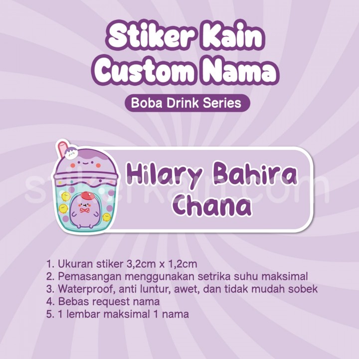 PO STIKER KAIN CUSTOM NAMA SERIES BOBA MGL