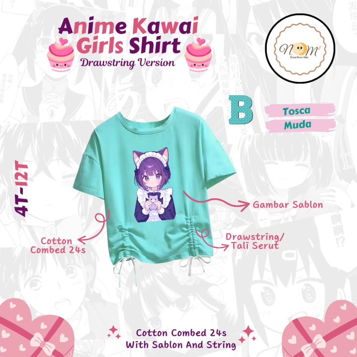 PO ANIME KAWAI GIRLS SHIRT BY NOOM² KIDS Drawstring Version