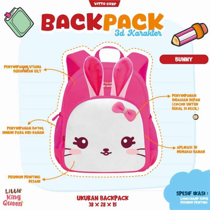 PO BACK PACK 3D KARAKTER BY LITTLE KING QUEEN