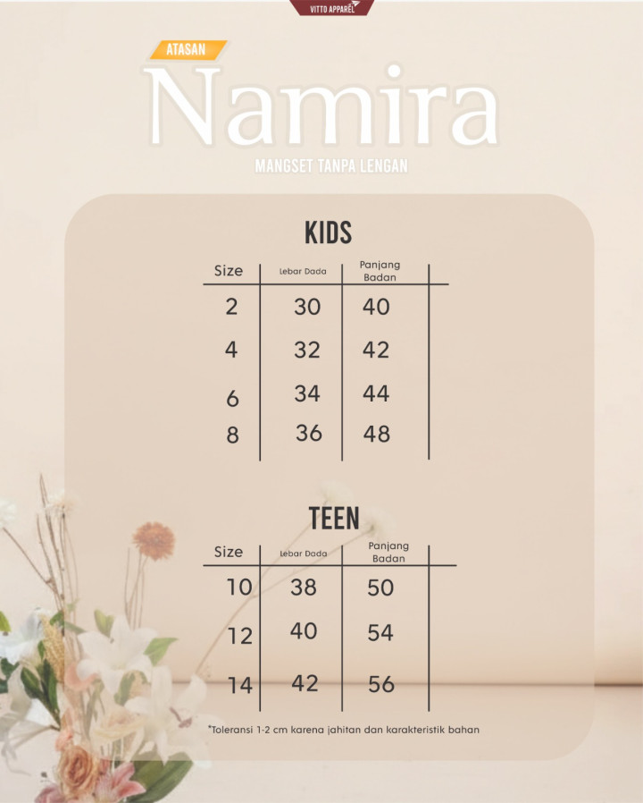PO NAMIRA MANSET ANAK KUTUNG BY VITTO APPAREL