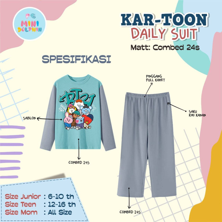 PO KARTOON DAILY SUIT PANJANG (JUN TEEN) BY MINI DOLPHIN