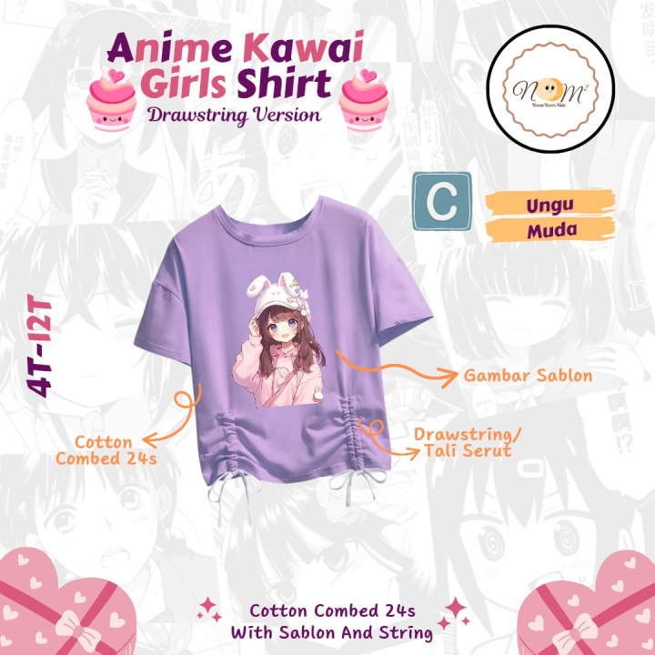 PO ANIME KAWAI GIRLS SHIRT BY NOOM² KIDS Drawstring Version