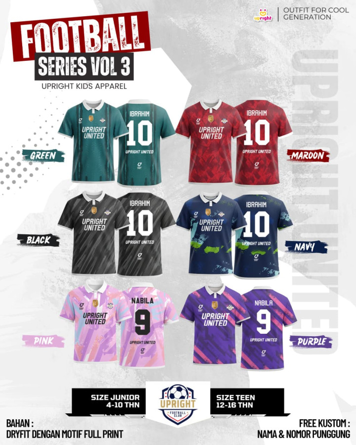 PO FOOTBALL SERIES TSHIRT VOL 3 CUSTOM NAME DAN NO PUNGGUNG BY UPRIGHT