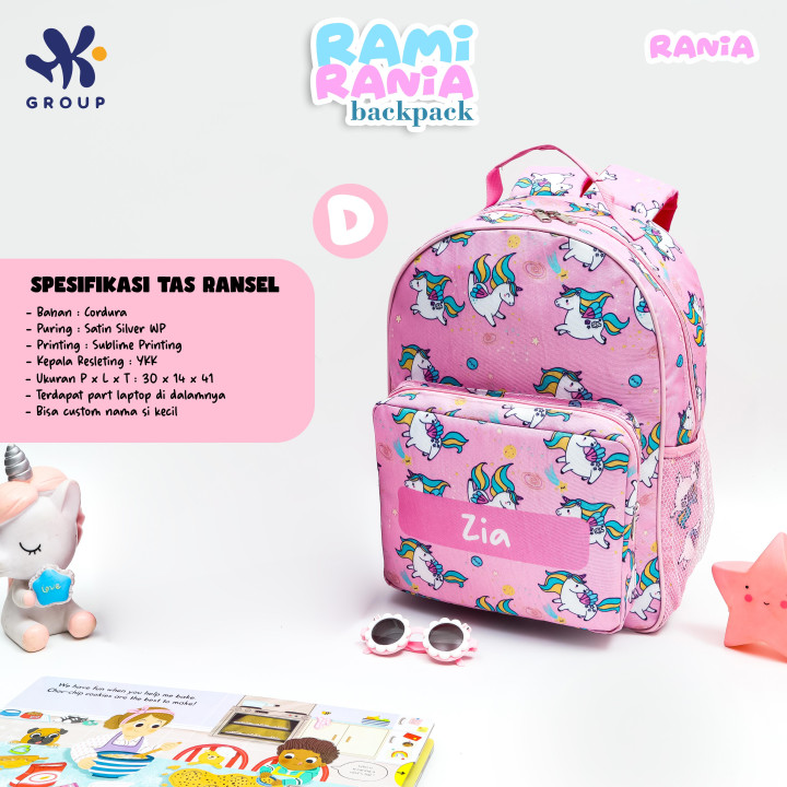 PO RAMI RANIA BACKPACK DAN LUNCH BAG CUSTOM NAME BY HK GRUP